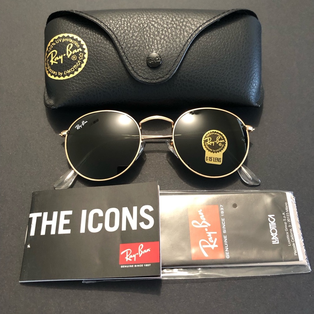 New Ray-Ban Icon Round Metal Gold Frame Sunglasses RB3447